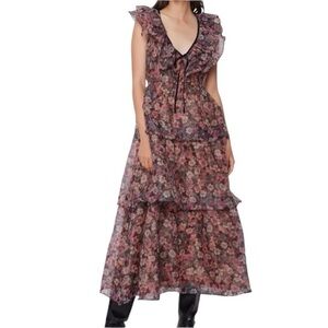 Lost & Wander Women’s Floral Ruffle Tiered  Botanique Midi Dress NEW size 12